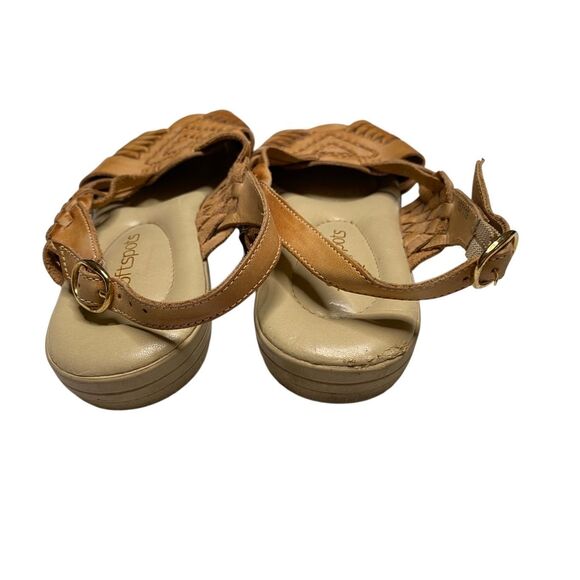 Softspots Womens 7W Brown Cognac Leather Huarache Adjustable Slingback Sandals - Picture 4 of 11